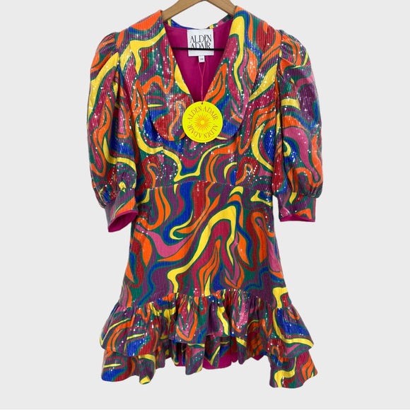 Alden Adair Multicolor Swirl Wonderland Sequin Piper Dress NWT Size XS - Picture 2 of 11